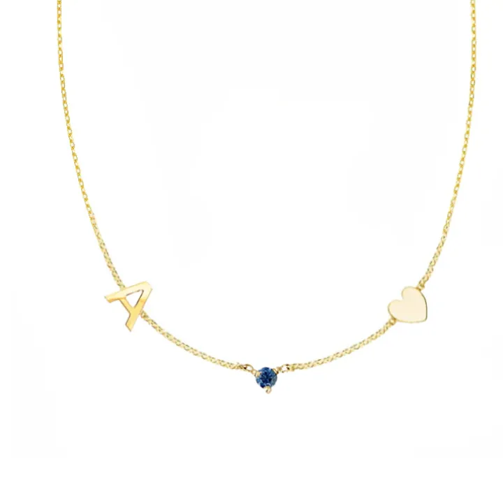 Initial & Heart Birthstone Necklace