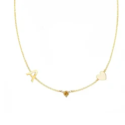 Initial & Heart Birthstone Necklace