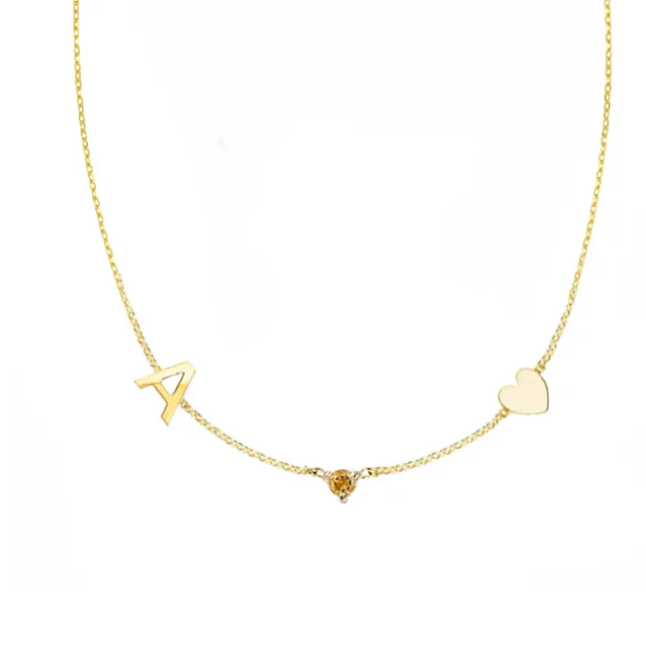 Initial & Heart Birthstone Necklace