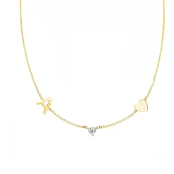 Initial & Heart Birthstone Necklace