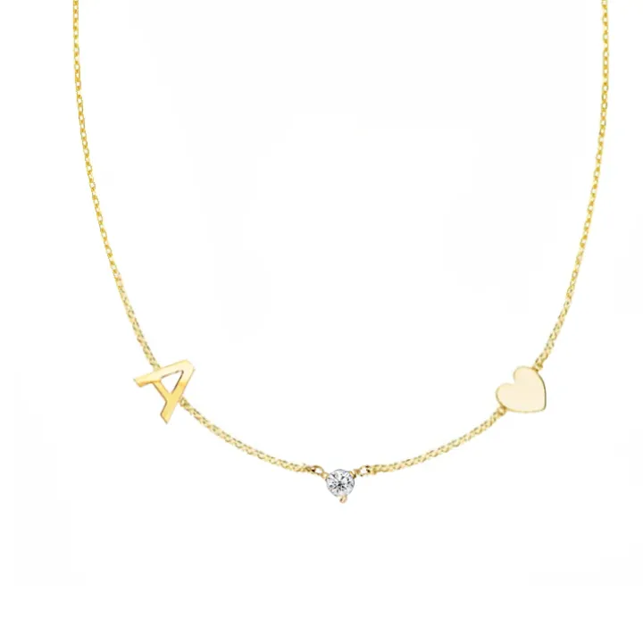 Initial & Heart Birthstone Necklace