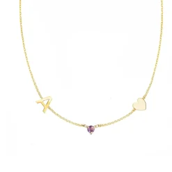Initial & Heart Birthstone Necklace