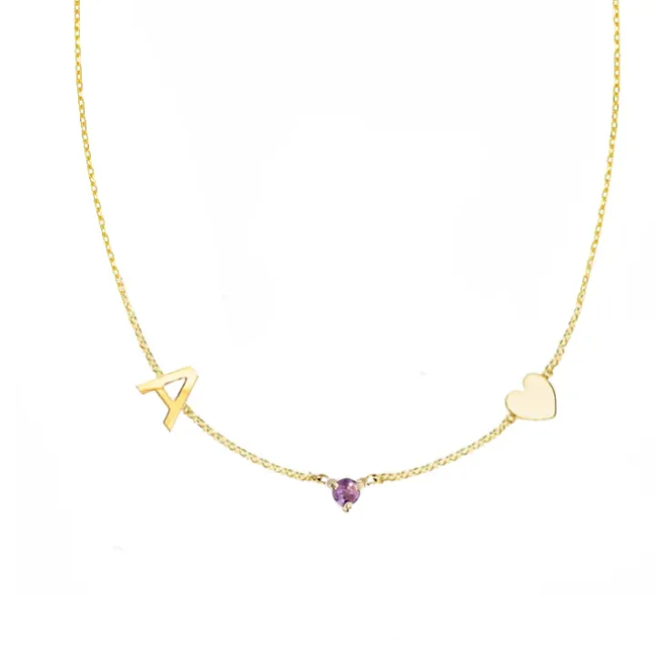 Initial & Heart Birthstone Necklace