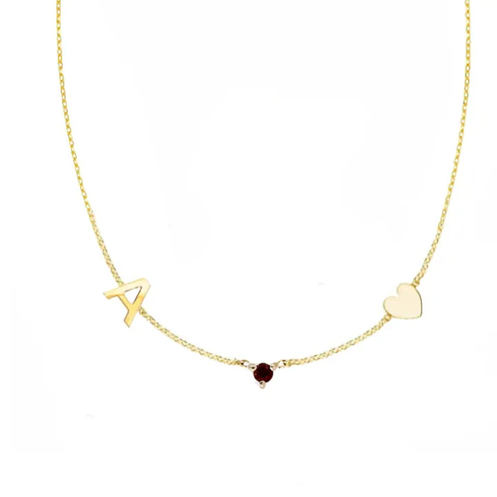 Initial & Heart Birthstone Necklace