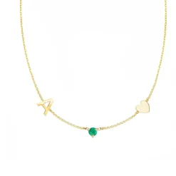 Initial & Heart Birthstone Necklace