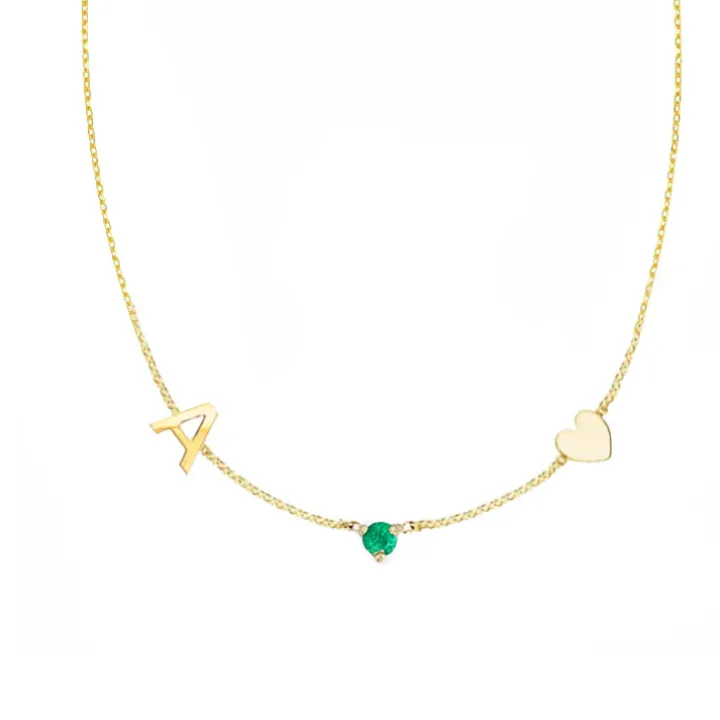 Initial & Heart Birthstone Necklace