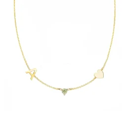 Initial & Heart Birthstone Necklace