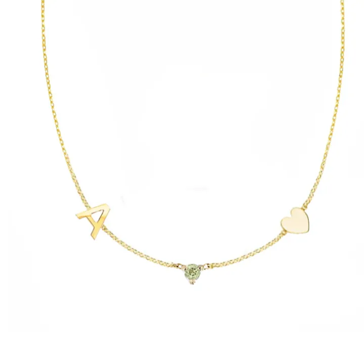 Initial & Heart Birthstone Necklace