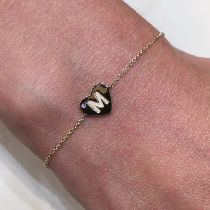 Initial Heart Birthstone Bracelet