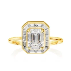 Juniper Emerald & Baguette Halo Engagement Ring