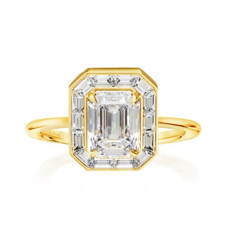 Juniper Emerald & Baguette Halo Engagement Ring
