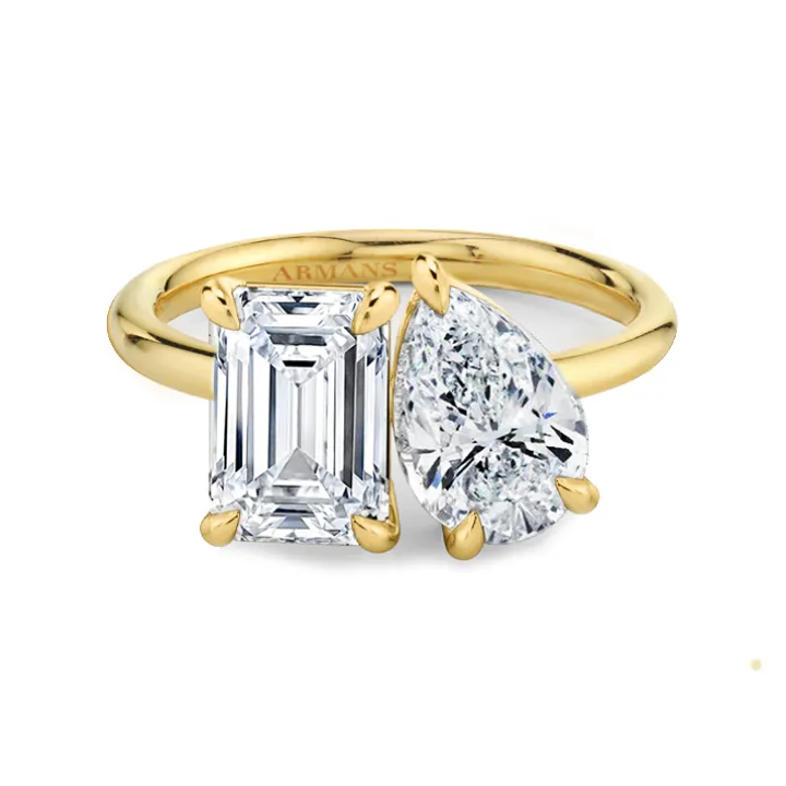 Lab Grown Diamond Pear and Emerald Twin Ring