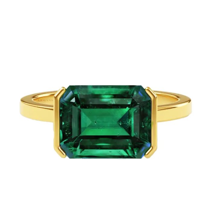 Lab Grown Green Emerald Horizon Engagement Ring