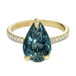 Lab Grown Teal Sapphire Pear with Diamond Band