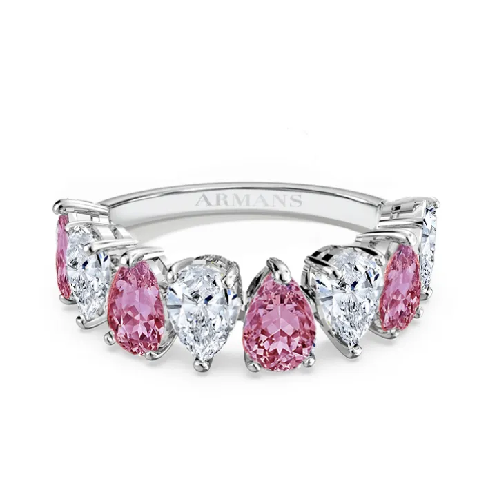 Large Pear Half Band Gender Reveal Ring