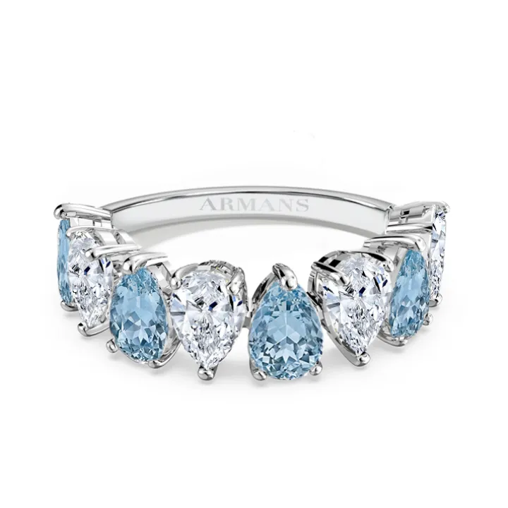 Large Pear Half Band Gender Reveal Ring