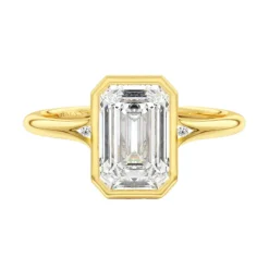 Lily Emerald Bezel Engagement Ring with Side Stones