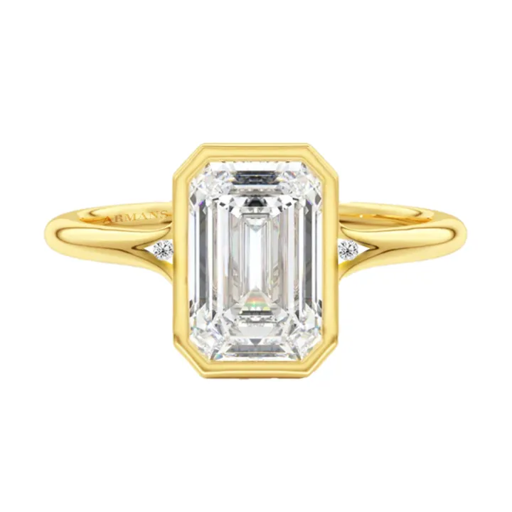 Lily Emerald Bezel Engagement Ring with Side Stones