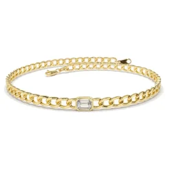 Link Bracelet with Bezel Set Emerald Diamond