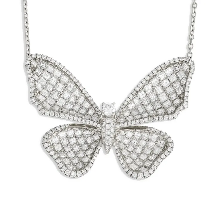 Long Winged Diamond Butterfly Necklace