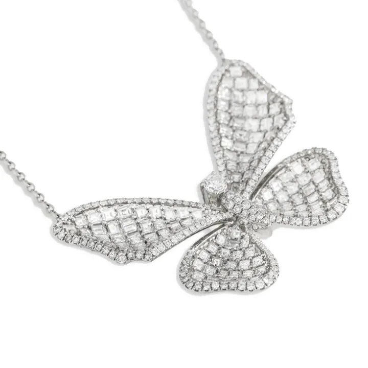 Long Winged Diamond Butterfly Necklace