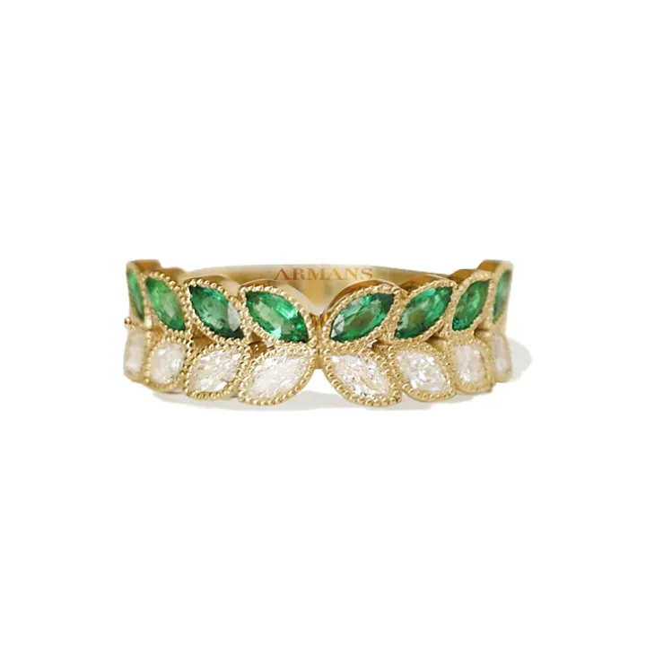 Marquise Diamond and Green Emerald Butterfly Band
