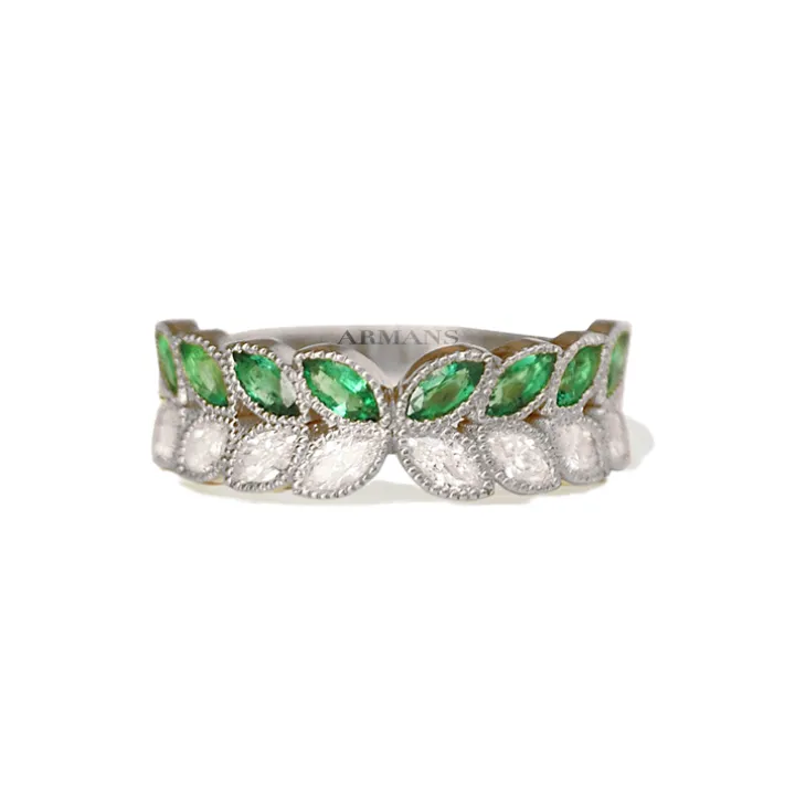 Marquise Diamond and Green Emerald Butterfly Band