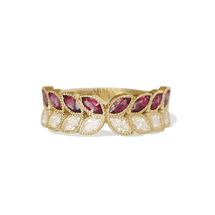 Marquise Diamond and Red Ruby Butterfly Band