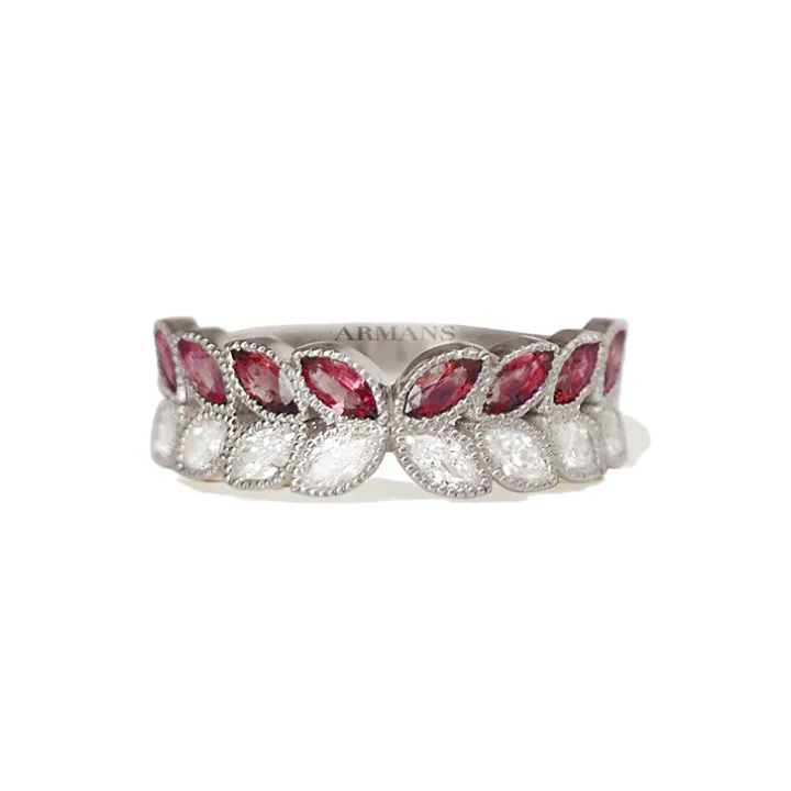 Marquise Diamond and Red Ruby Butterfly Band