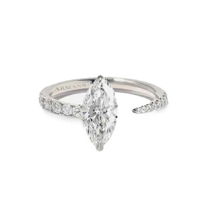 Marquise Split Engagement Ring with Diamond Band