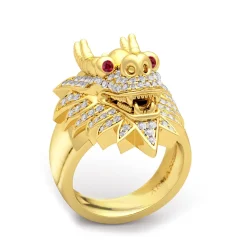 Men's Diamond Dragon Ring with Red Rubies
