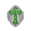 Men's Iced Out Green Emerald Cross Ring