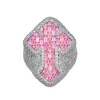 Men's Iced Out Pink Sapphire Cross Ring