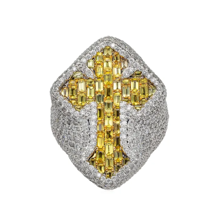 Men's Iced Out Yellow Sapphire Cross Ring
