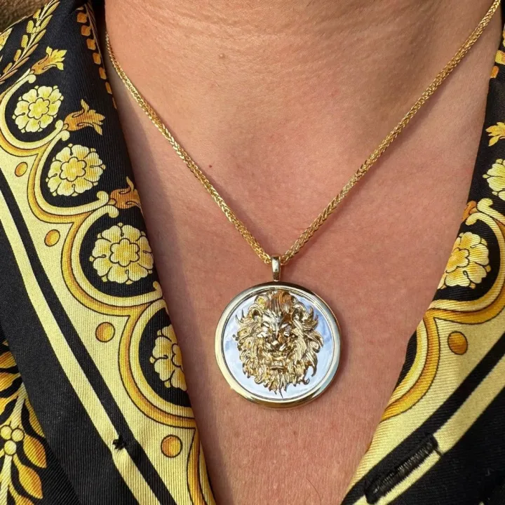 Men's Lion Pendant with Diamond Eyes