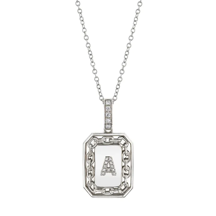 Men's Pavé Diamond Initial Nameplate Necklace