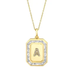 Men's Pavé Initial Nameplate Necklace with Baguette Diamonds