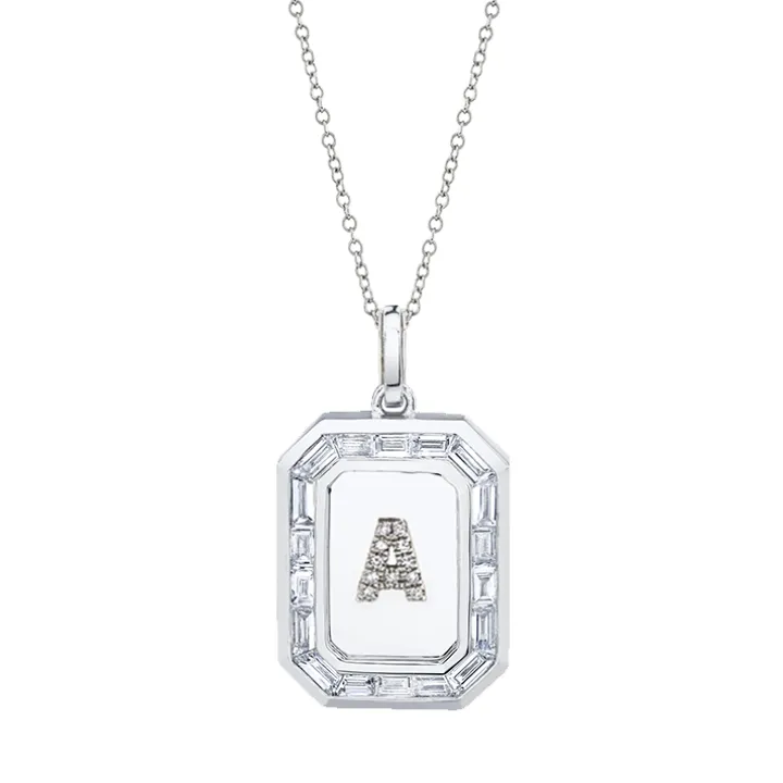 Men's Pavé Initial Nameplate Necklace with Baguette Diamonds
