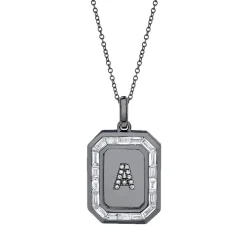 Men's Pavé Initial Nameplate Necklace with Baguette Diamonds