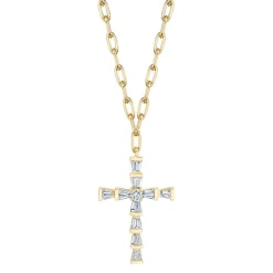 Mini Baguette Diamond Cross with Paperclip Chain