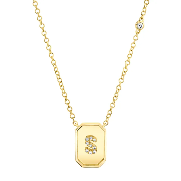 Mini Diamond Initial Nameplate Necklace