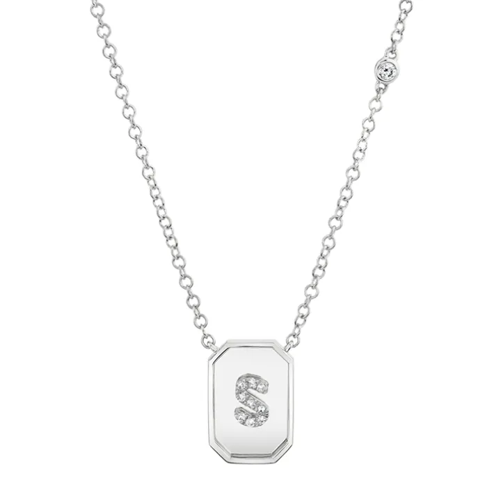 Mini Diamond Initial Nameplate Necklace