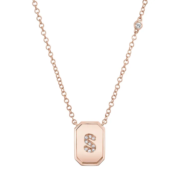 Mini Diamond Initial Nameplate Necklace
