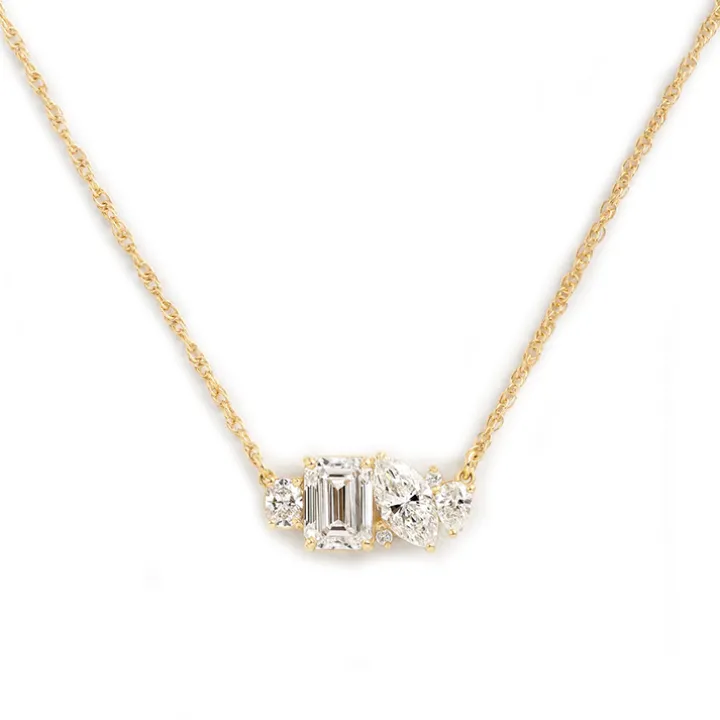 Mixed Shape Diamond and Sapphire Cluster Necklace