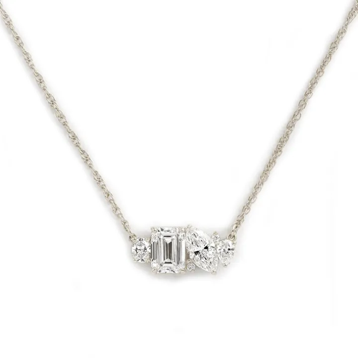 Mixed Shape Diamond and Sapphire Cluster Necklace