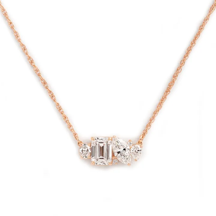 Mixed Shape Diamond and Sapphire Cluster Necklace