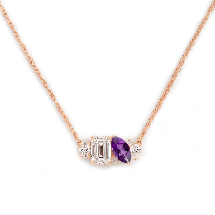 Mixed Shape Diamond and Sapphire Cluster Necklace