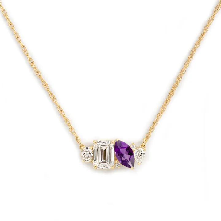 Mixed Shape Diamond and Sapphire Cluster Necklace