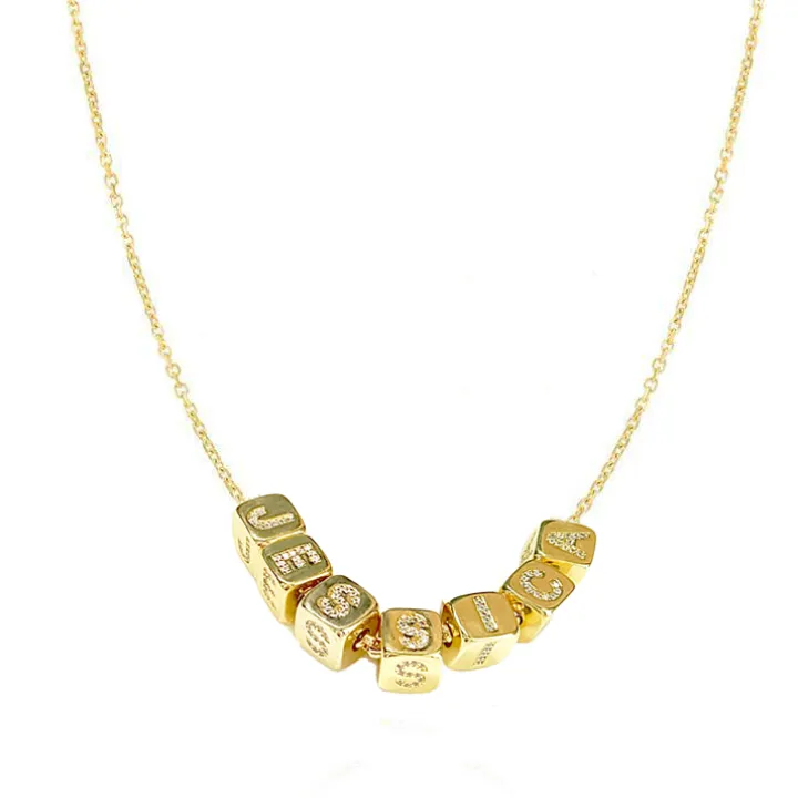 Multi Diamond Initial Block Charm Necklace