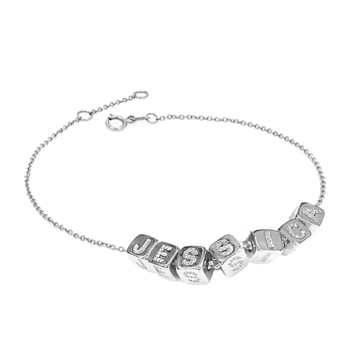 Multi Diamond Initial Block Charm Bracelet